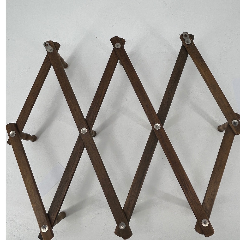 Vintage Wood Accordion Wall Rack 10 Peg Expandable Hat Coat Mug Rack Dark Brown - Picture 4 of 4